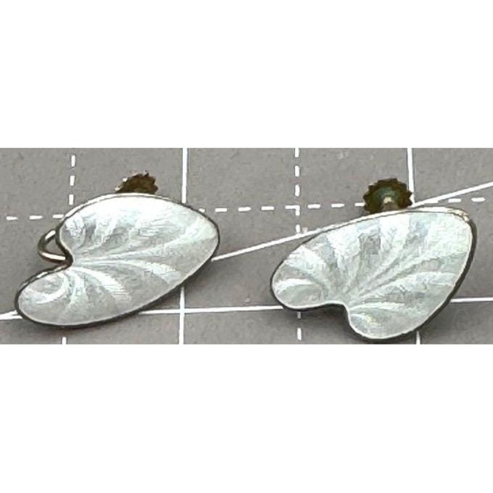Vintage Norway Earrings White Guilloche Sterling Silver Screw Back 7/8"